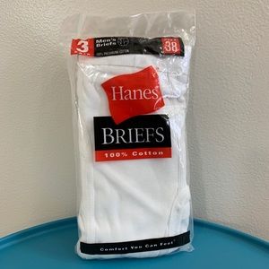 2000 Hanes Pack of 3 Men White Briefs White Waistband 38 Vintage Underwear NOS